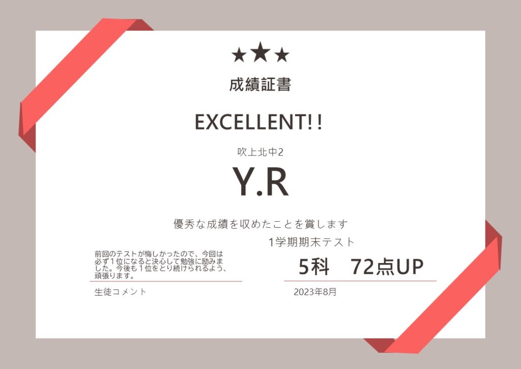 お歳暮 2024 中学生1学期定期テスト結果 UCHIDA塾 KONOSU – 語学・辞書・学習参考書